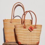 Madam Græskar bast kurvetaske - Gul smal strib