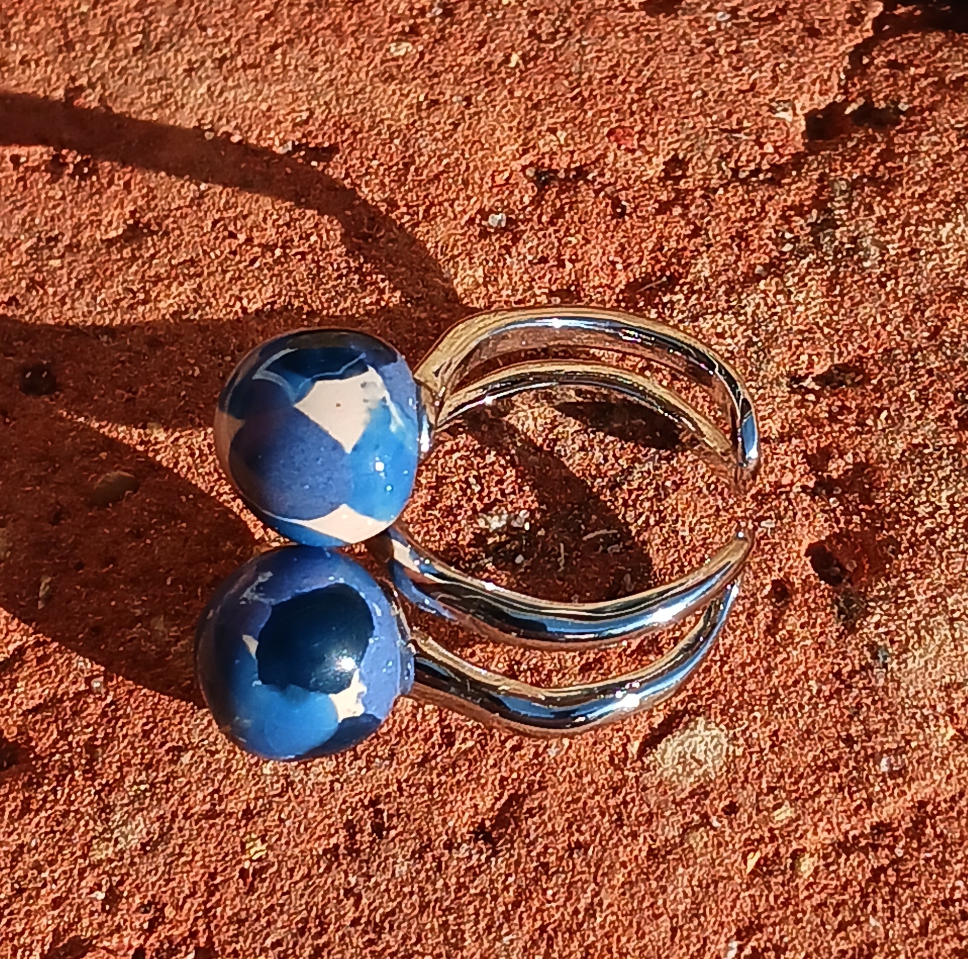 Strikkering classic blue sølv