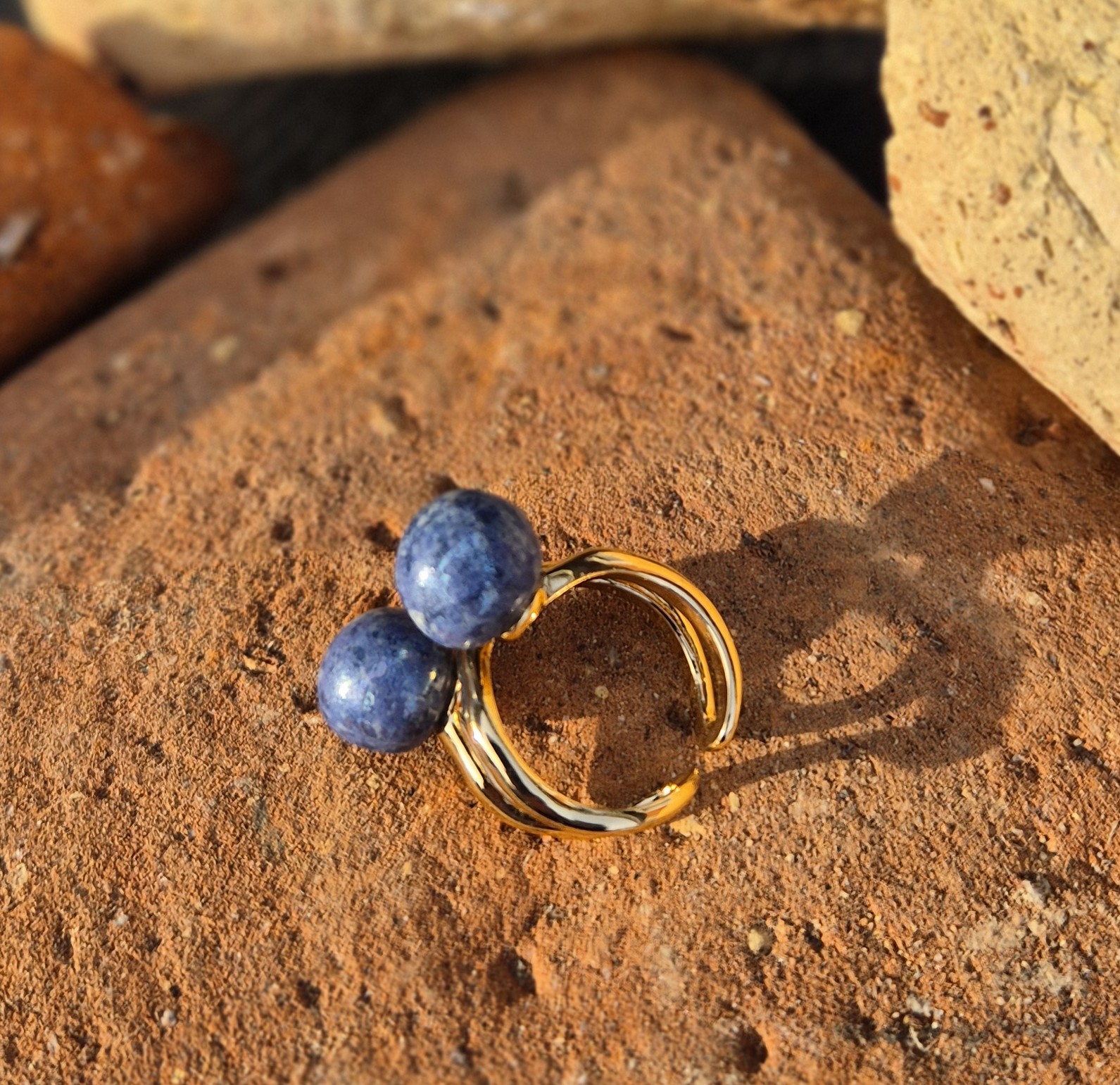 Strikkering guld canvas blue